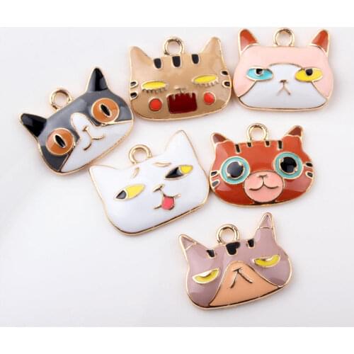 5pcs Enamel Cute Cat Charms Mixed Color Alloy Cartoon Animal Pendant for Bracelet Necklace Jewelry DIY Accessory 20*25mm