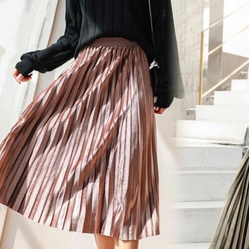 Casual Loose Plaid Midi Skirt Woman Elegant Office Wear Pleated Skirt High Waist Houndstooth Skirts Lady Mujer Faldas