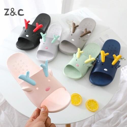 Cartoon cute fawn slippers women girl heart bath anti-slip home personality strange couple sandals man fur slides slides women