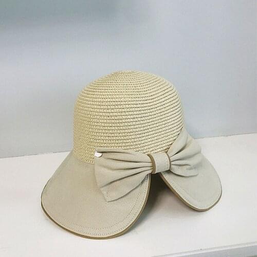 Womens Summer Hat Wide Brim Bucket Hat Bow Sun Protection Cap for Girls Female Beach Hat Retro Fashion Foldable Sun Straw Hats