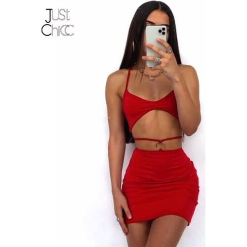 Nattemaid Sexy Skirts 2 Piece Sets Women For 2021 Strap Ring Crop Top And Bodycon Mini Skirt Set Backless Night Club Outfits