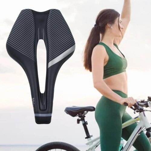 Stripe Print Bicycle Saddle Good Filling Bike Cushion Ergonomic Hollow Faux Leather Bicycle Seat for MTB