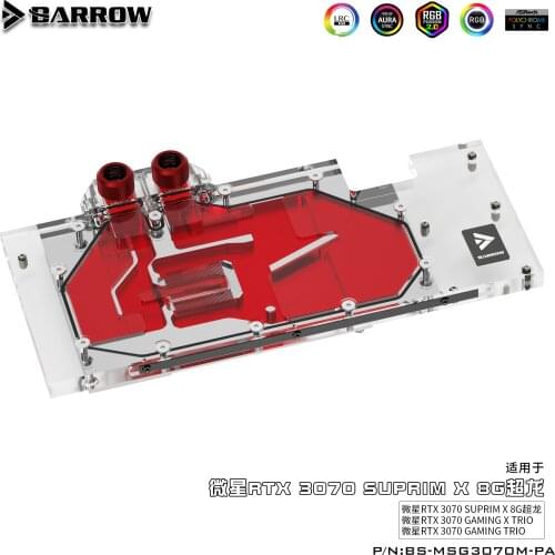 BARROW full coverage Water Block use for MSI RTX3070 GAMING X TRIO/MSI RTX3070 SUPRIM X 8G GPU card water coolling 5V 3PIN A-RGB