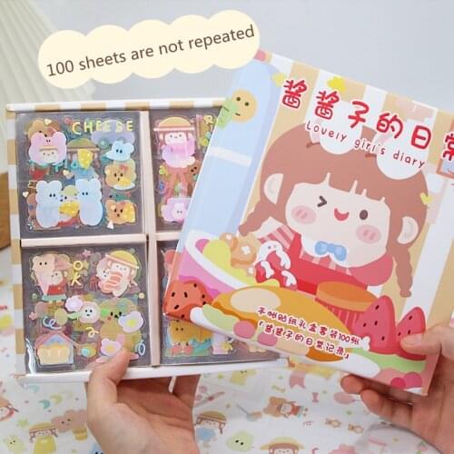 Yisuremia New Arrival 100pcs Kawaii Rabbit Bear Sticker Set Decorative Diary Scrapbook Ipad PET Adhesive Sticker Gift Stationery