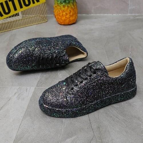Big Size 43 Female Bling Sequin Round Toe Flats Lace Up Platform Casual Flats Women Stylish Autumn Shoes Woman