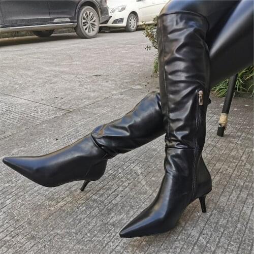 Dovereiss Fashion Womens Shoes Winter concise clear heels sexy Zipper new Pointed toe Stilettos heels 6cm Knee high boots 36-46