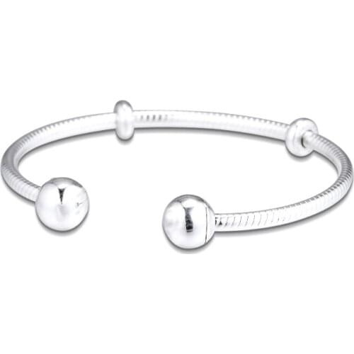 Genuine 925 Sterling Silver Moments Snake Chain Style Open Bangles for Women Fits Charms Beads Silver Jewelry pulsera berloques
