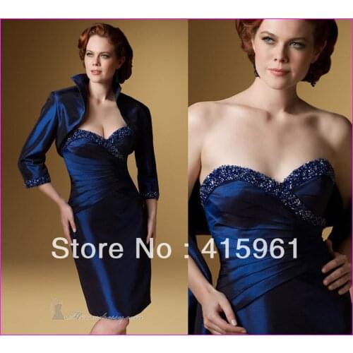 Vestido de madrinha 2018 Royal Blue Plus Size Beaded Mother of the Bride Dresses Gowns With Long Sleeve Jacket