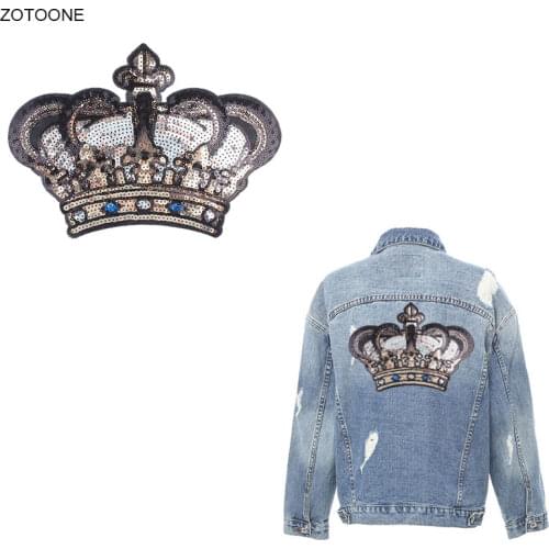 ZOTOONE Big Sequin Crown Patch Iron on Patches for Clothing DIY Sticker Heat Transfer Embroidery Applique Sew on Thermal Press G