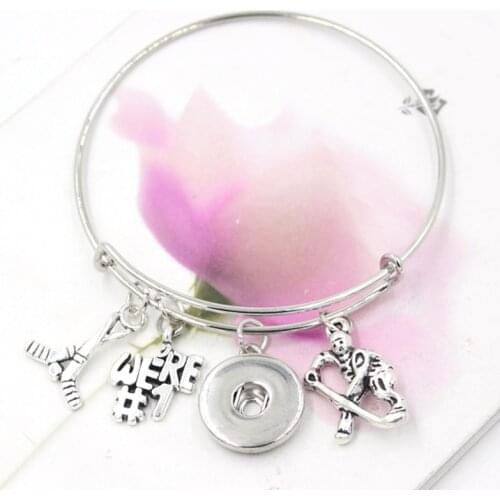 1PC Interchangeable Snap Jewelry Sport Ice Hockey Charm Bracelet Wire Snap Bangle Bracelets for Women Sport Gift