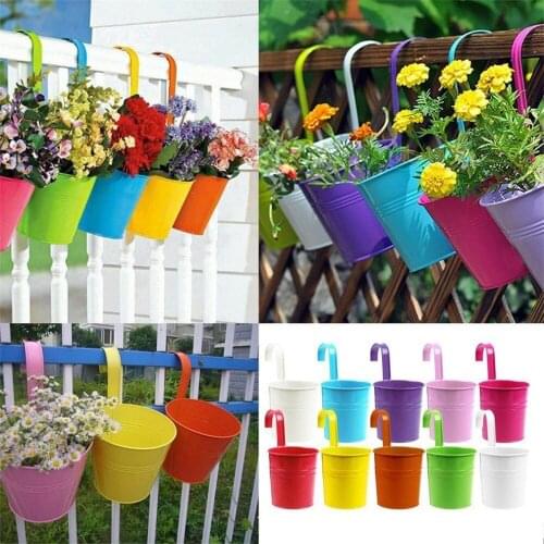 1Pcs Unique Design Iron Hanging Flower Pots Garden Plant Hanging Barrels Pastoral Balcony Decor Multicolors Choose