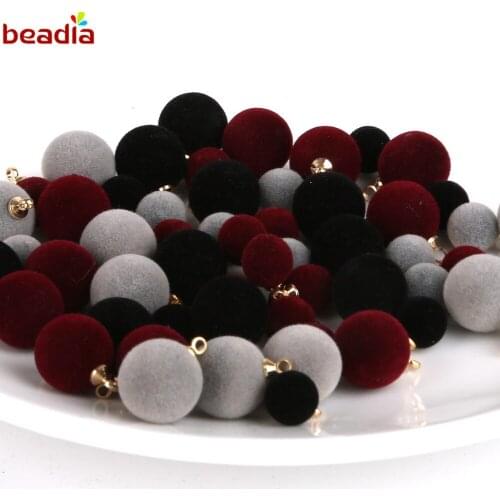 10PCS New Arrival Diameter 8mm 12mm, Hole 2mm Flocking Round Ball Beads Charms For DIY Jewelry Making Earrings Accessory