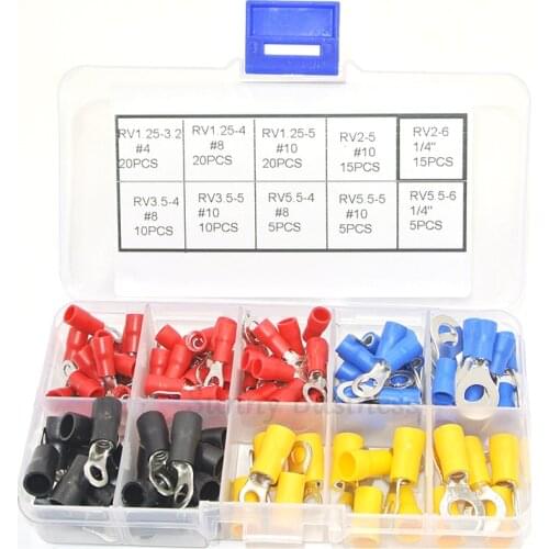 125Pcs Ring Terminal Copper Crimp Pre-Insulated terminals Ring Wire Connector End Kit Set