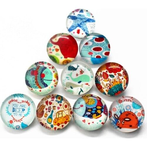20pcs/lot Animal Snap Buttons Printing Fish 18mm Glass Buttons Charms Jewelry Fit DIY Snap Bracelet Necklace Jewelry