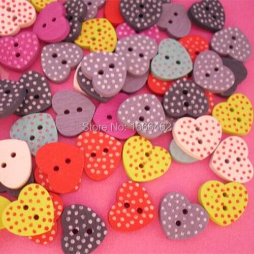 200Pcs 2 Holes Heart Dot Wood Sewing Buttons Scrapbooking 15*13mm Jewelry Findings