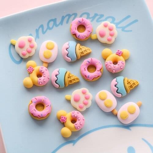 30Pcs Cute Ice Cream Popsicles Dounts Resin Food Toys DIY Craft Supplies Phone Shell Patch Arts Kids Headwear Ornament Materials