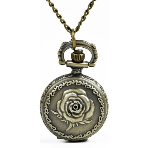 3006) 12 pcs/lot Vintage Antique Copper Rose design Pocket Watch Pendant Necklaces.XMAS TREE DECO GIFT