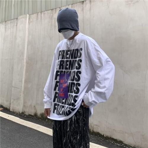 American high street popular logo printed long-sleeve fleece t-shirts male oversize loose coat round collar couples ins of big y
