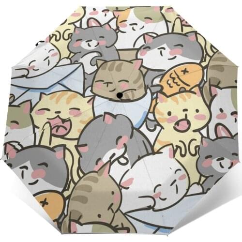 Automatic Umbrella Rain Women Three-folding Umbrella Cute Little Cat Windproof Umbrella Female Waterproof parasol