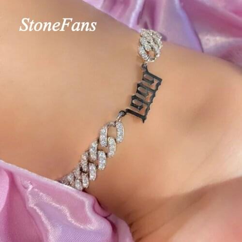 Stonefans Iced Out Cuban Chain Number Anklet Year Custom Jewelry for Women Fashion Bitch Ankle Leg Bracelet Rhinestone Chain