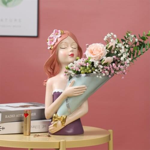 Flower Girl Resin Sculpture Character Model Vase Modern Home Decor Living Room Bedroom Countertop Vase Gift Nordic Decor Home