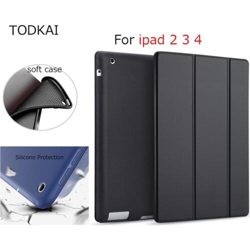 For ipad 4 Ipad 2 3 Case Leather Case Soft TPU Back Trifold Smart Cover Shockproof Protective Case for iPad 2/3/4