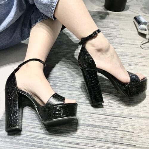 Express Ebay Europe and the United States sexy mirror stone grain high heels waterproof word button open toe women shoes sandals