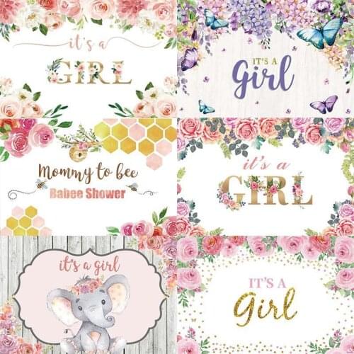 Its a Girls Happy Birthday Party Baby Shower Pink Flower Princess Photo Backdrop Decoration Photography Backgrounds Banner