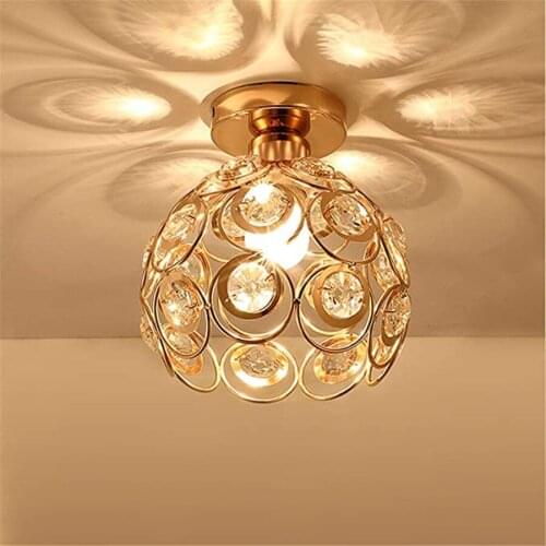 Crystal Ceiling Light Fixture Golden Modern Nordic LED Ceiling Lamp E27 Luminaire for Entrance Hallway Living Room Balcony