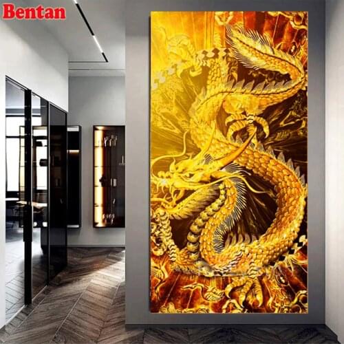 Full Square/Round Diamond Painting Chinese Golden Dragon Diamond Embroidery Myth Cross Stitch Kit 5D Diamond Mosaic Room Decor