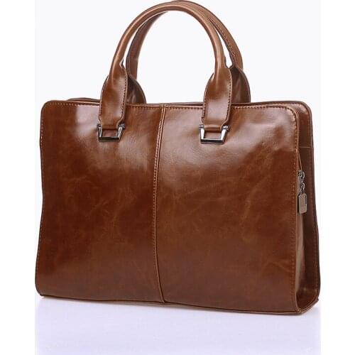 Classic Woman Mens Briefcases Leather Business Office Computer Laptop Bags Vintage Shoulder Crossbody Bags For Men
