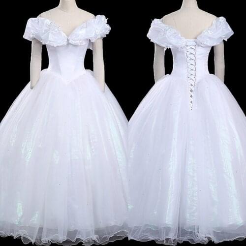 Movie Cinderella Cosplay Costume Adult Women White Princess Dress Fancy Halloween Christmas Wedding Dresses