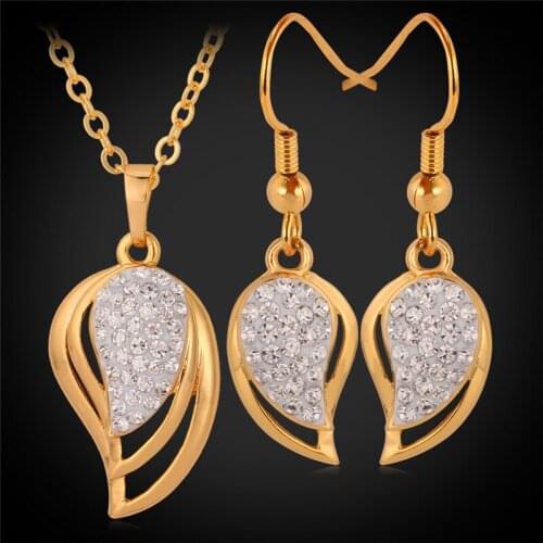 Kpop Bridal Jewelry Sets Pendant Necklace Earrings For Women Gold Color New Vintage Rhinestone Crystal earrings PE107