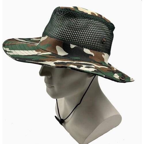 Outdoor Summer Wide Brim Camou Breathable Mesh Trivel Climbing Camping Fishing Beach Hats Men Women Foldable Sunscreen Cap X016
