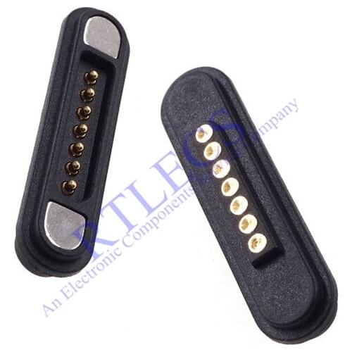 2 Pair Magnetic Pogo Pin Connector 7 Positions Pitch 2.2 MM Spring Loaded Contact Strip Power Charge Data Transfer Pogopin Probe
