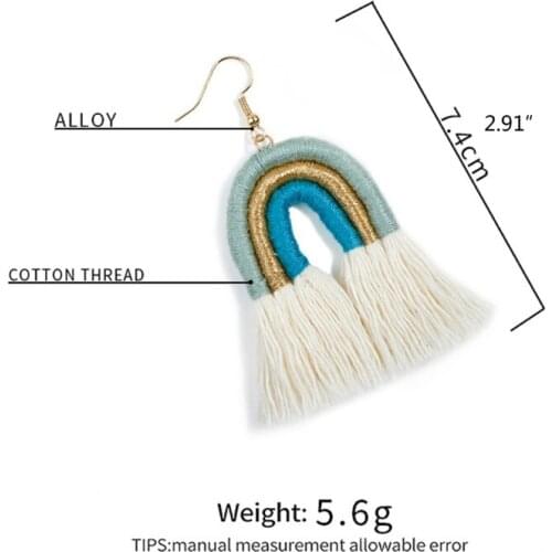 Fashion Jewelry Rainbow Design Dangle Drop Earring Handmade Cotton Thread Braided Boho Statement Earrings for Women