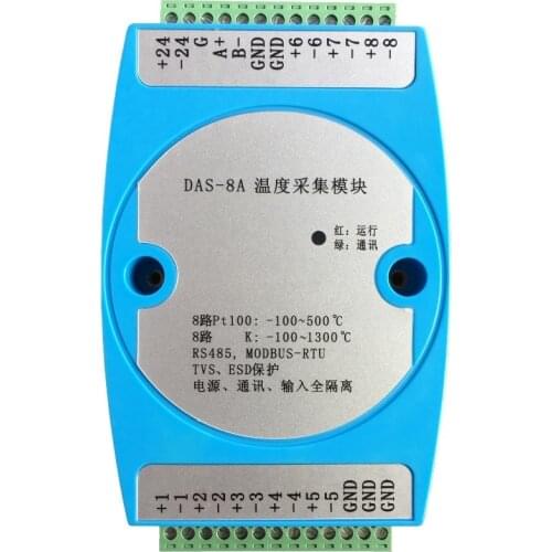 Temperature Acquisition Module MODBUS-RTU of 8-way Isolated K Thermocouple PT100 Thermal Resistance to RS485 Transducer