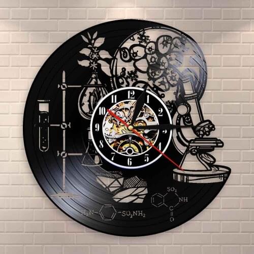 Vinyl Record Wall Clock Tools of Science Chemistry Lab Wall Decor Biology Science Dopamine Molecule Vintage Clock Scientist Gift