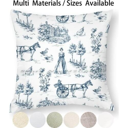 Pride And Prejudice Toile De Jouy Pillow Case Throw Pillow Cover Cotton Linen Flax Jane Austen De Jouy Pride And Prejudice Blue