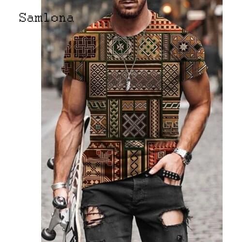 Samlona New Patchwork T-shirt Skinny Fashion 3D Print Top Latest 2021 Summer Casual Pullovers Sexy Mens clothing Plus Size S-5XL
