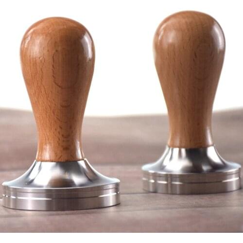 2019 New Solid Wood Handle Coffee Tamper Coffee Powder Hammer 304 Stainless Steel tamper base