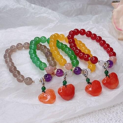 New Arrival Red/Green/Yellow/Gray Natural Agate Beaded Bracelets for Women Ethnic Lucky Lock Jade Pendant Fine Jewelry YBR591