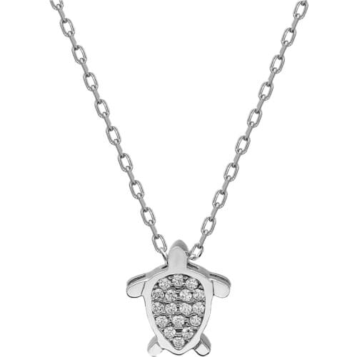 Certified Swarovski Cubic Zirconia Tiny Turtle 925 Silver Necklace