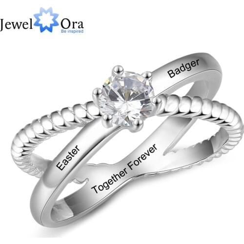 Personalized Custom Name Rings for Women X shape Crossed Engrave Wedding Engagement Ring with Zircon Jewelry (JewelOra RI103946)