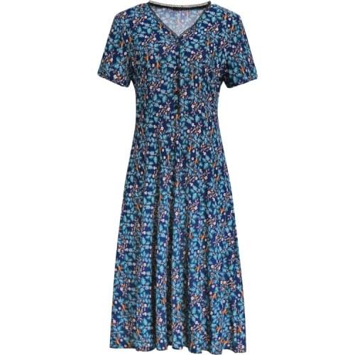 New Women Elegant Summer Print Long Dress XL-5XL Middle-aged Ladies V-Neck Slim Mother A-line Dress Female Vestidos Clothing