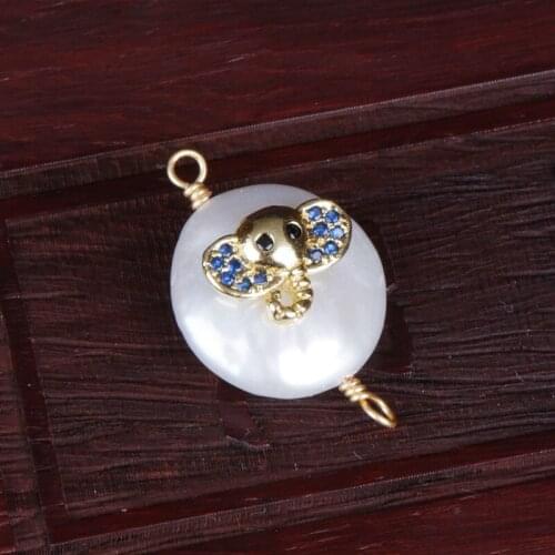 CZ crystal paved tiny gold elephant animal charms freshwater pearl connector bead charm for bracelet choker earring jewelry DIY