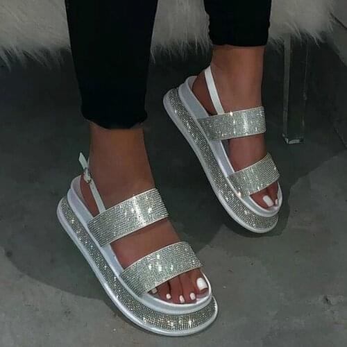 Women Shoes Summer Bling Crystal Rhinestone Ladies Gladiator Beach Sandals with Platform Fashion Wedges Woman Rome Footwear