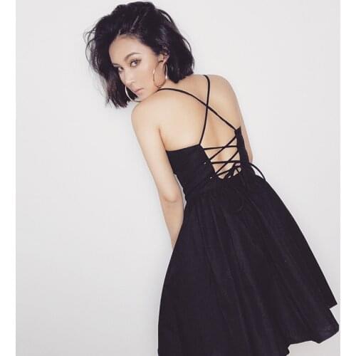 Sexy Backless Lace Up Solid Color Summer Summer Swing Beach Short dress Seaside Travel Vacation Sling Dress Female Summer