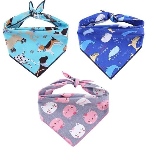 Cartoon Printed Pet Bandanas Dog Accessories Pet Scarf Pet Bandana For Dog Cotton Washable Bow Ties Collar Cat Dog Scarf