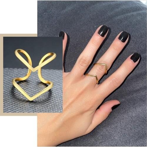 Chic Chevron Rings for Women Birthday Party Jewelry,Gold Tone Stainless Steel Female Lady Daily Wear Finger Gifts for Her